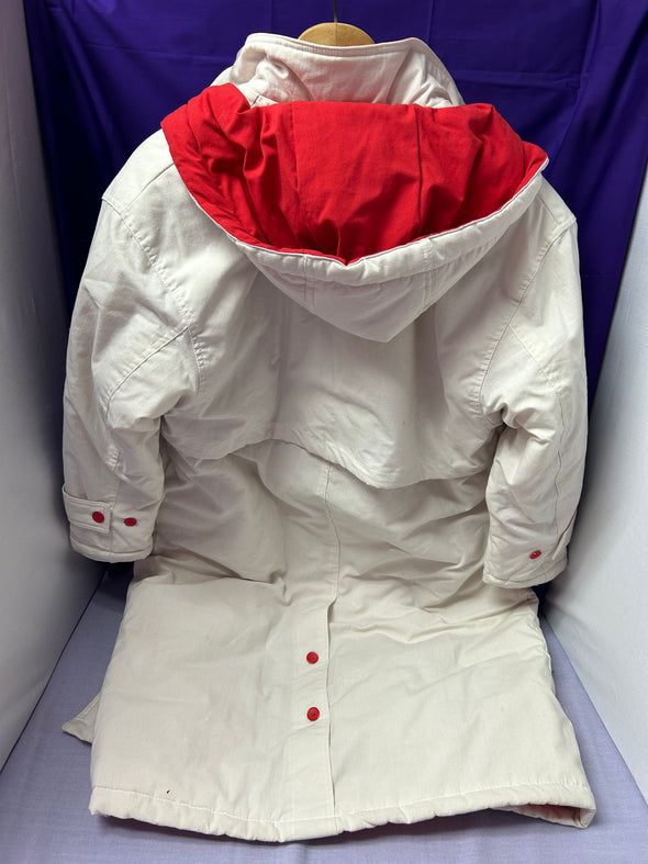 Winter Walking Coat, White With Red Trim, Size 11/12