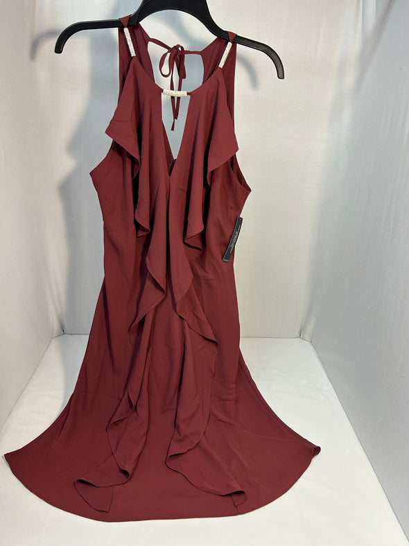 Cami Style Sophisticated Ruffle Dress Burgundy, Size 8