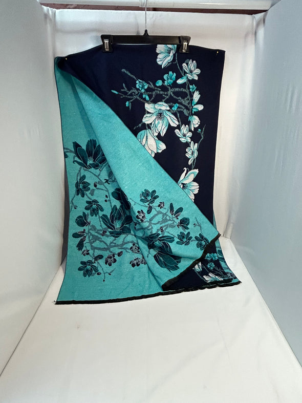 Reversible Blue Floral Scarfe, 70" x 25"