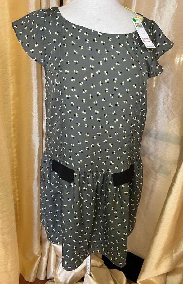 Ladies Polka Dot Sleeveless Casual Mini Dress, Grey/Green, Size Large