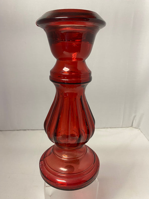 Red Glass Candle Stick, 12" x 5"