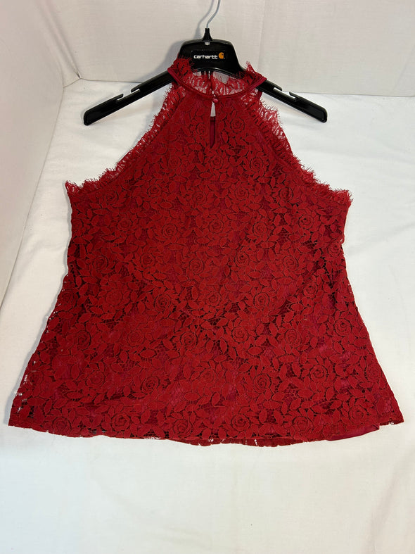 Ladies Halter Top, Scalloped Lace Detailing, Burgundy, Size XL