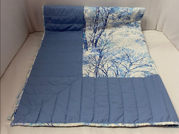 Lap Quilt,  Birch Tree Pattern, 40" x 42", White/Blue