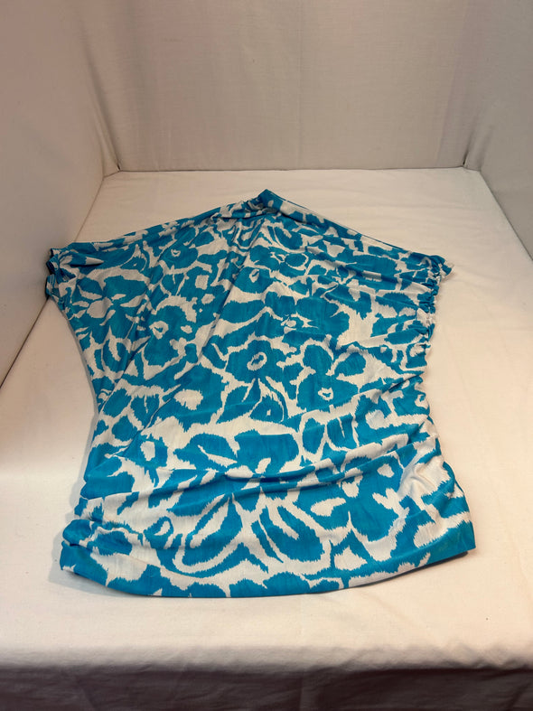 Ladies Off Shoulder Blue & White Floral Top, Size 12, Aqua, NEW