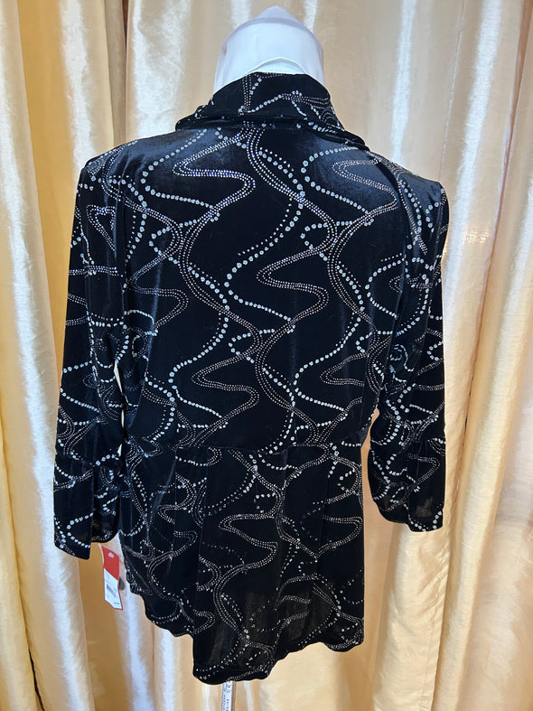 Black Velvet Evening Jacket With Silver Embellishment, Size 1X