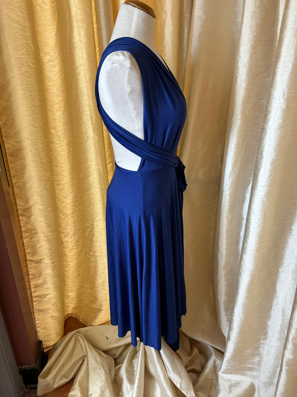 Ladies Irregular Halter Dress, Cobalt Blue, Size 0-16