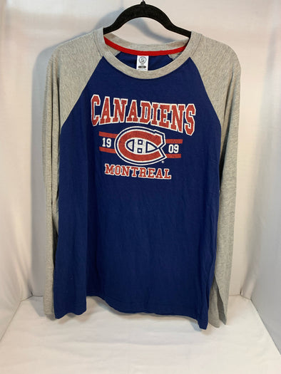 Long Sleeve NHL Team T-Shirt, Blue/Grey/With Logo, Size Large