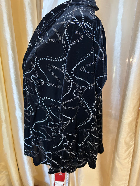 Black Velvet Evening Jacket With Silver Embellishment, Size 1X