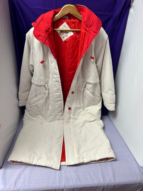 Winter Walking Coat, White With Red Trim, Size 11/12