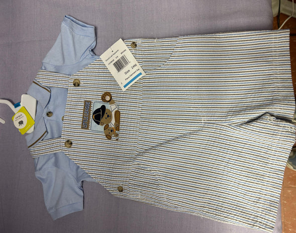 Infant Short Sleeve Shirt & Seersucker Overalls 24 Months, Blue