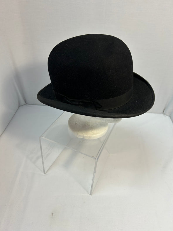 Vintage Black Felt Men's Bowler Hat in Excellent Condition, Med