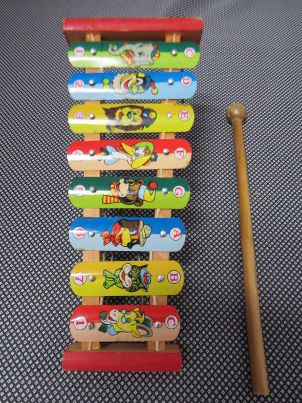 Toy Vintage Xylophone , Animal Print, With Wooden Mallet, 9.5"