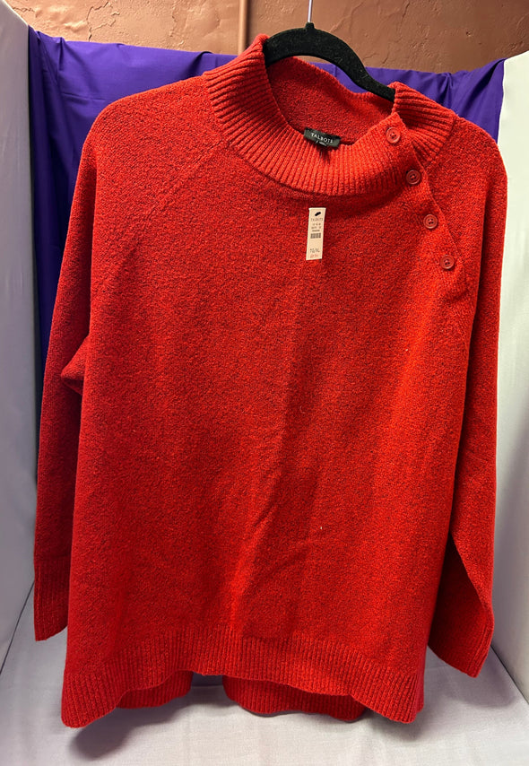 Ladies Red Long Sleeve Asymmetric Button Front Neck Pullover, XL, New