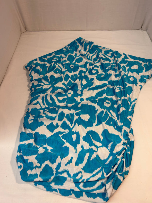 Ladies Off Shoulder Blue & White Floral Top, Size 12, Aqua, NEW
