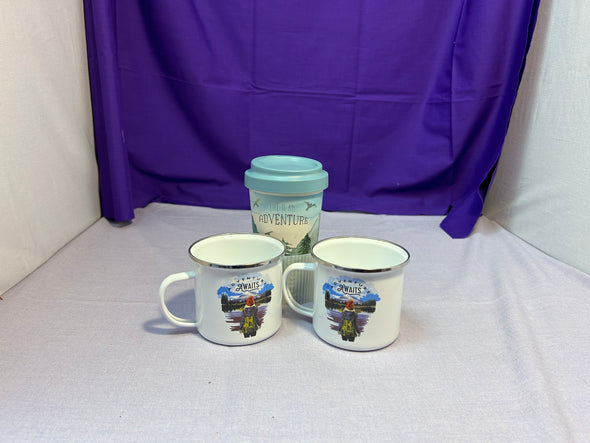 2 Metal Cups & Travel Mug With Lid