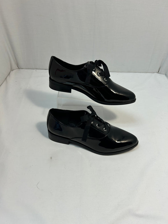 Ladies Patent Leather Lace-Up Shoes, Black, Size 7.5, NEW