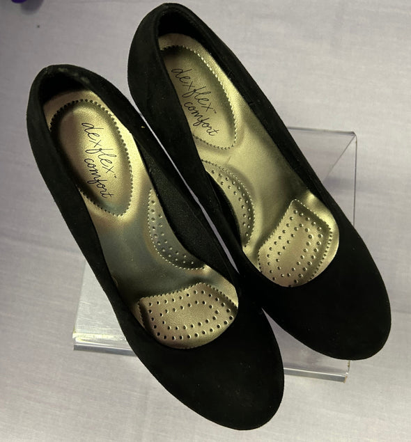 Ladies Black Suede Wedge Shoes, Size 5.5