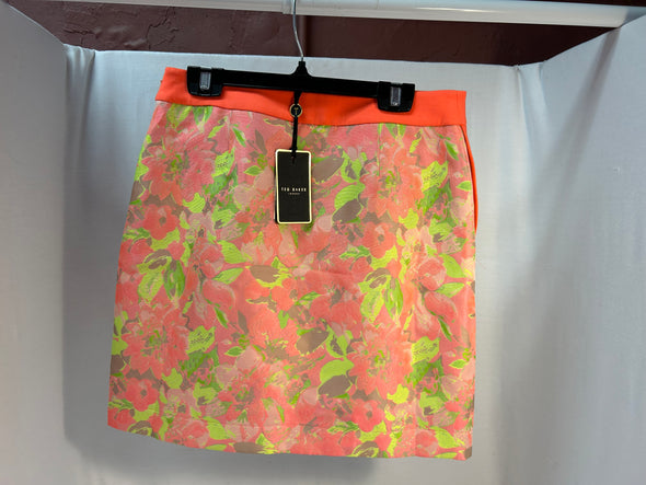 Floral Jacquard Neon Pink Wrap Skirt, Designer Brand, Size 4, NEW