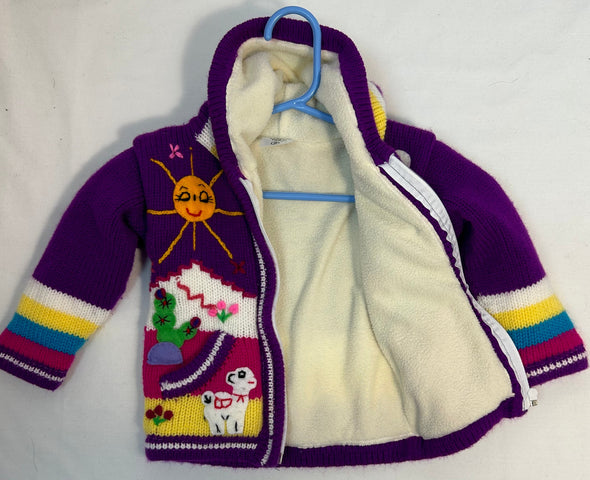 Children's Peruvian Fleece Lined Hoodie, Multi Colour, Size 2