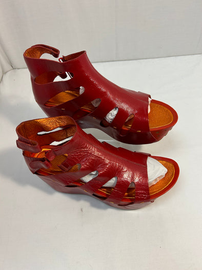 Ladies Red Open-Toe Platform Shoes, Red,, Size 10