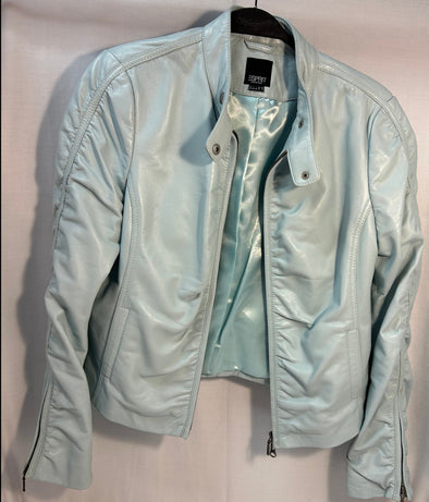 Ladies Leather Bomber Jacket, Light Blue, Size Small/Medium