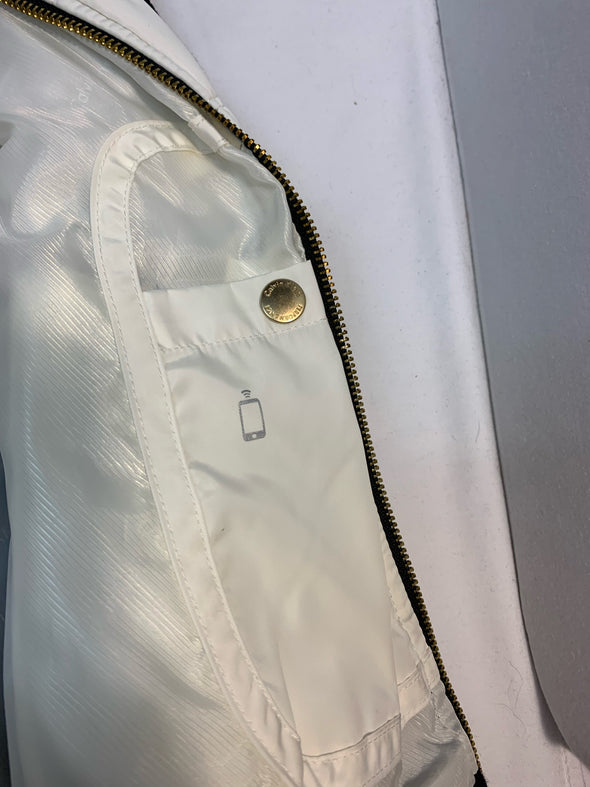 Ladies Black & White Vest With Gold Zippers, Size Medium