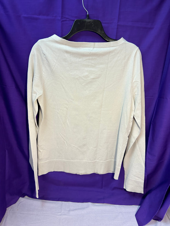 Ladies Long Sleeve V-Neck Sweater, Taupe, Size XL, New