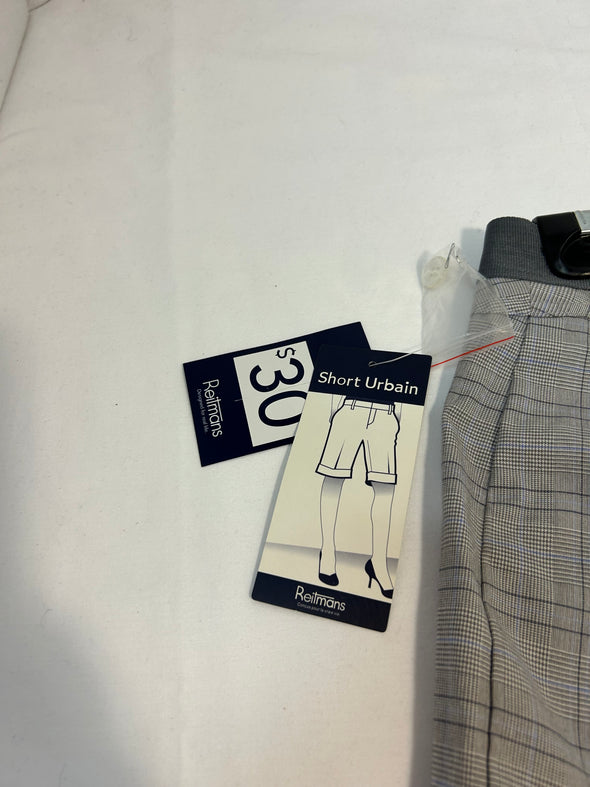 Ladies Grey Plaid High Waist With Tie Belt Bermuda Shorts, Size 9