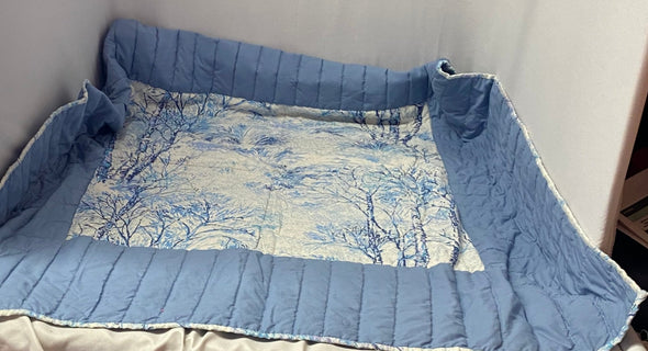 Lap Quilt,  Birch Tree Pattern, 40" x 42", White/Blue