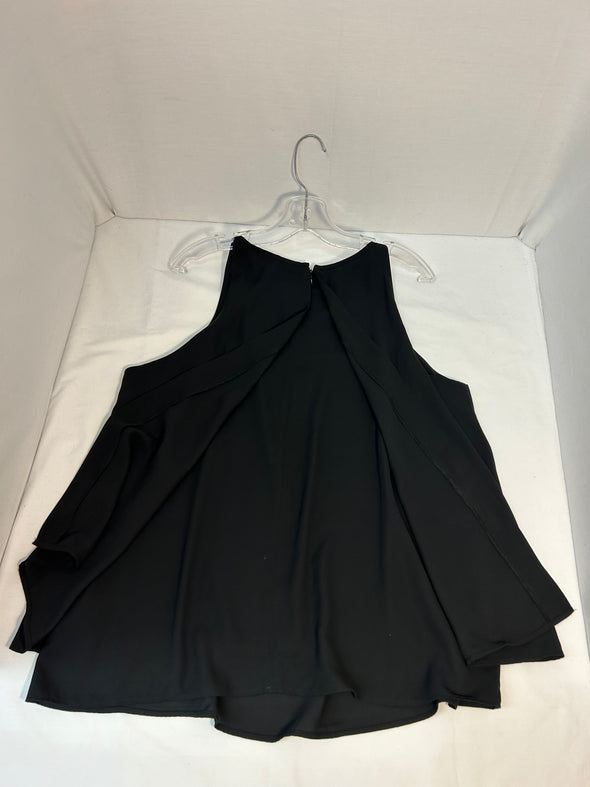 Ladies Sleeveless Tiered Bodice Black Blouse, Size XL, NEW
