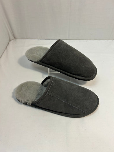 Men's Fur-Lined Suede Slippers, Grey, NEW