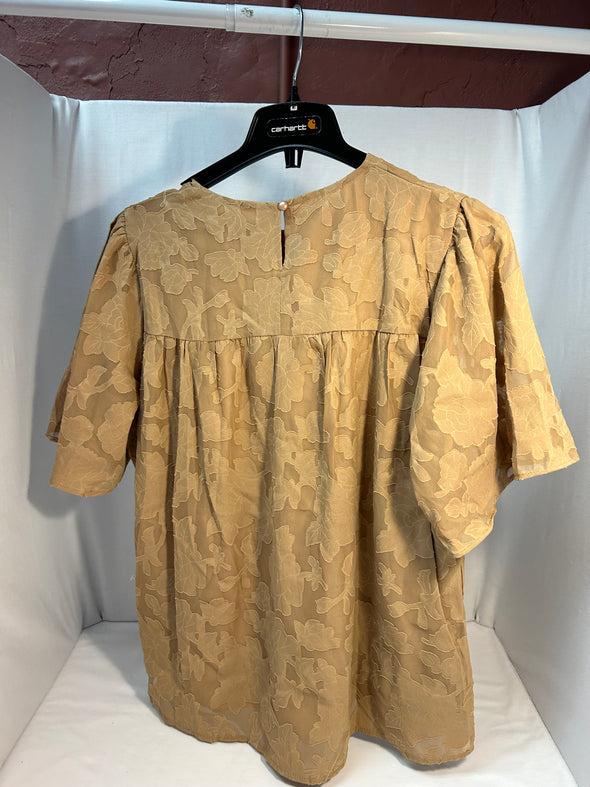 Ladies Short Sleeve Completely Lined Top, Taupe, Size XL