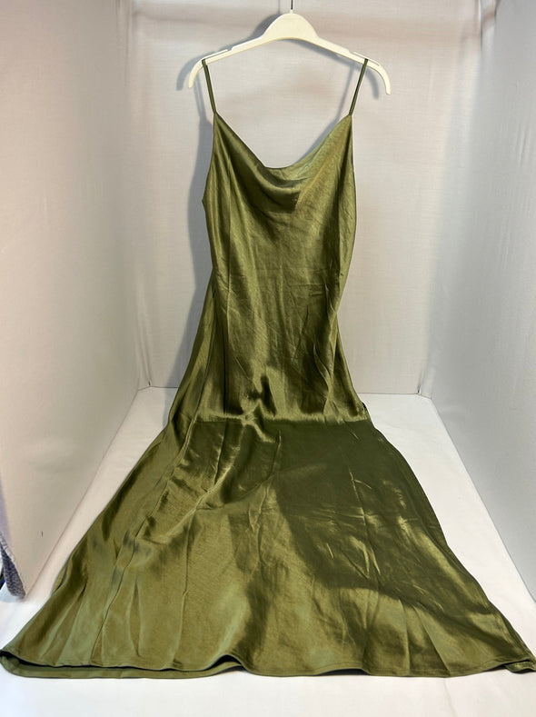Women's Full Length Elegant Cami Dress, Green Sheen, Size Large