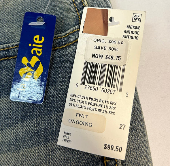 Ladies Blue Denim High Rise Jeans,  27”, NEW With Tags