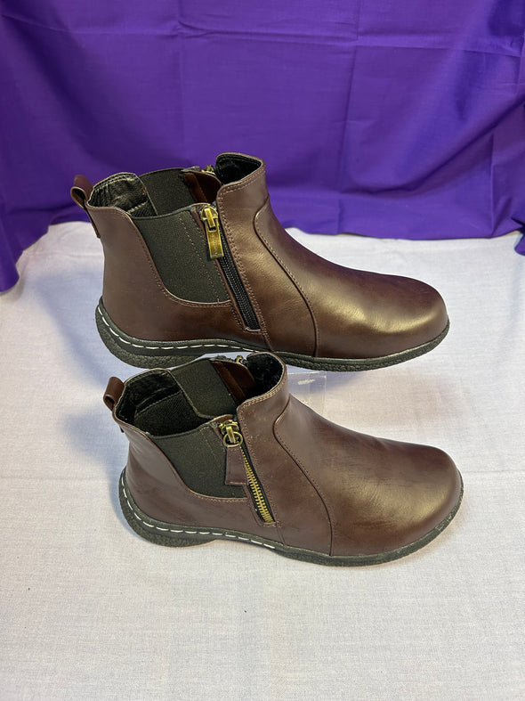 Double Zip Ladies Ankle Boots, Brown Size 7.5W