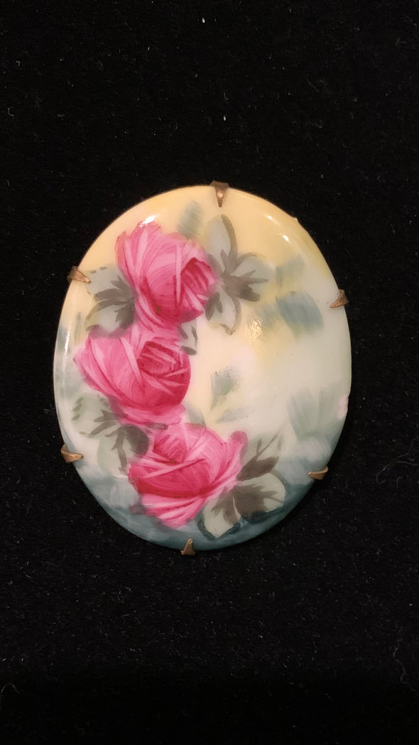 Vintage Porcelain Roses Pin