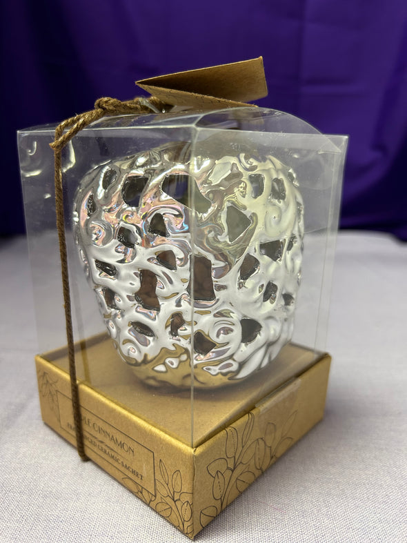 Fragrant Ceramic Sachet, Silver Tone, 3.5x3.5, NEW in Packaging