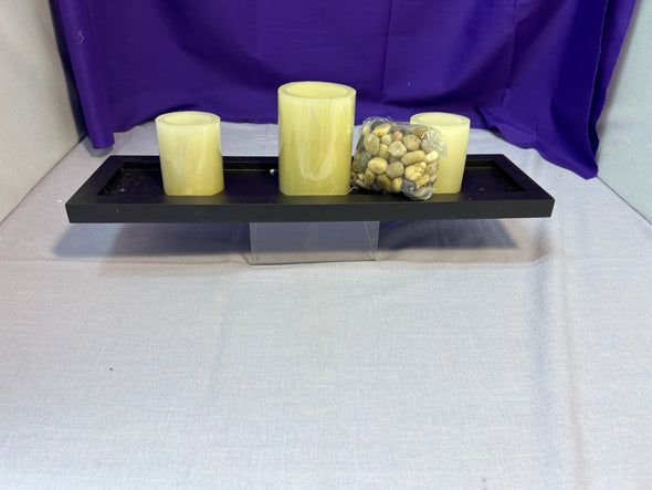 Flameless Candle Set.  River Rock & Tray Included