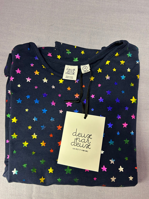 Youth Long Sleeve Top Navy With  Fluorescent Stars, Size 12, NEW