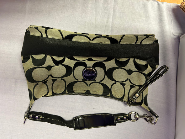Leather Trimmed Printed Grey Canvas Shoulder Bag, 12" x 9"