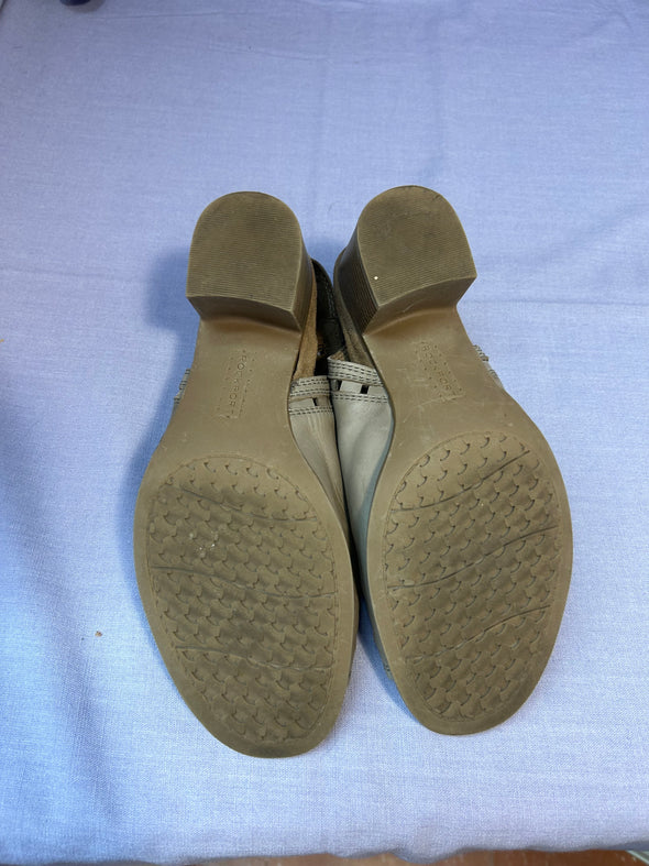 Women’s Sling-Back Summer Sandals, Leather, Taupe, Size 9.5