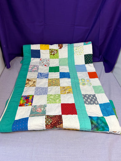Child’s Hand Made Patchwork Quilt, Multi Colour, Size 56" x 38"