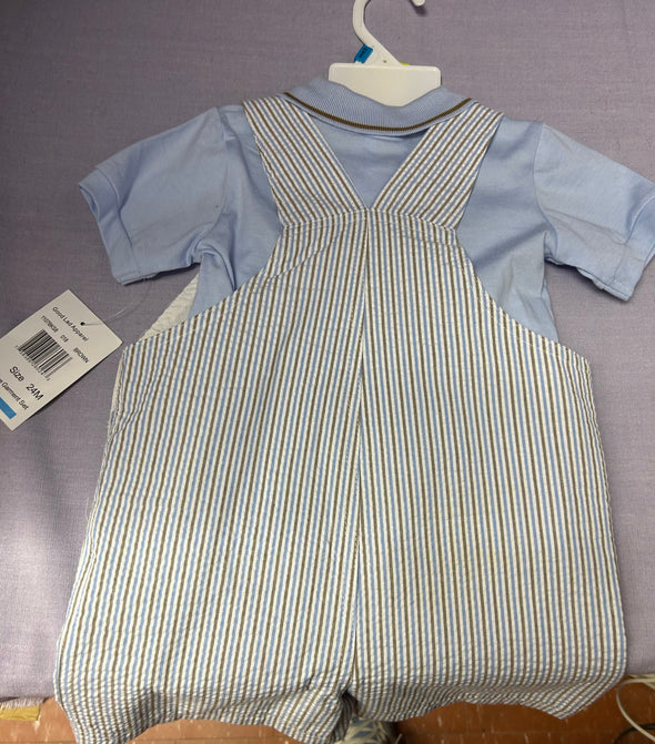 Infant Short Sleeve Shirt & Seersucker Overalls 24 Months, Blue