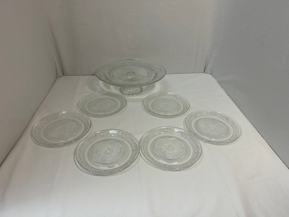 Pedestal Cake Plate (11.5 “)  and 6 serving plates (7”)