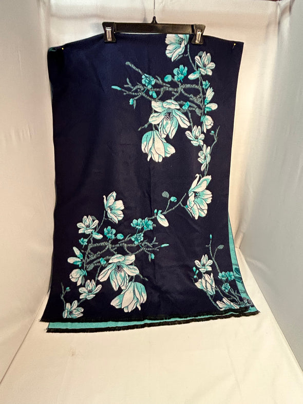 Reversible Blue Floral Scarfe, 70" x 25"