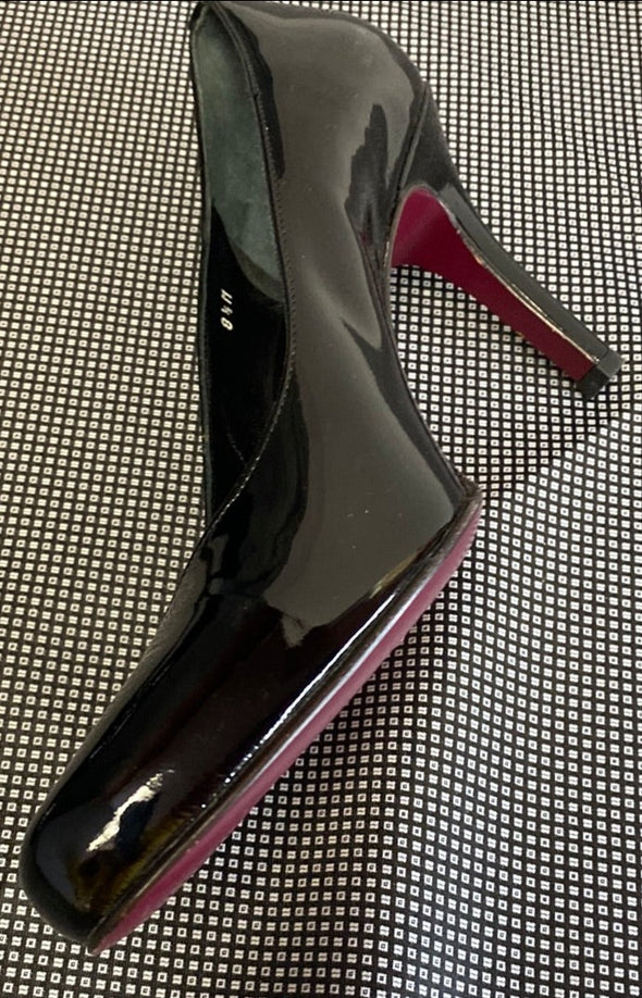 Ladies Vintage Black Varnished Leather Pumps, Size 8.5, Made in Italy, 4" Heels