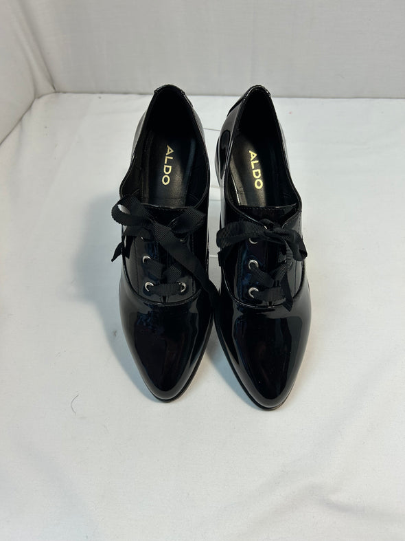 Ladies Patent Leather Lace-Up Shoes, Black, Size 7.5, NEW