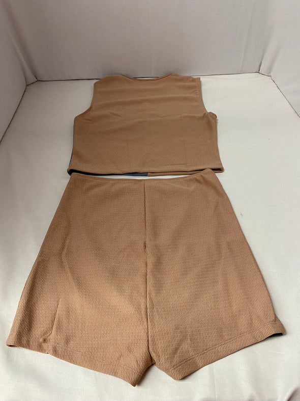 Women's 2 Piece Work Out Set XL, Pink/Grey Crop Top & Shorts